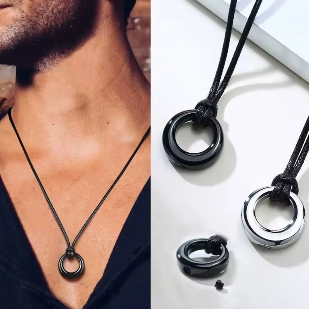 Black Circle  Men's Pendant Necklace 22”
